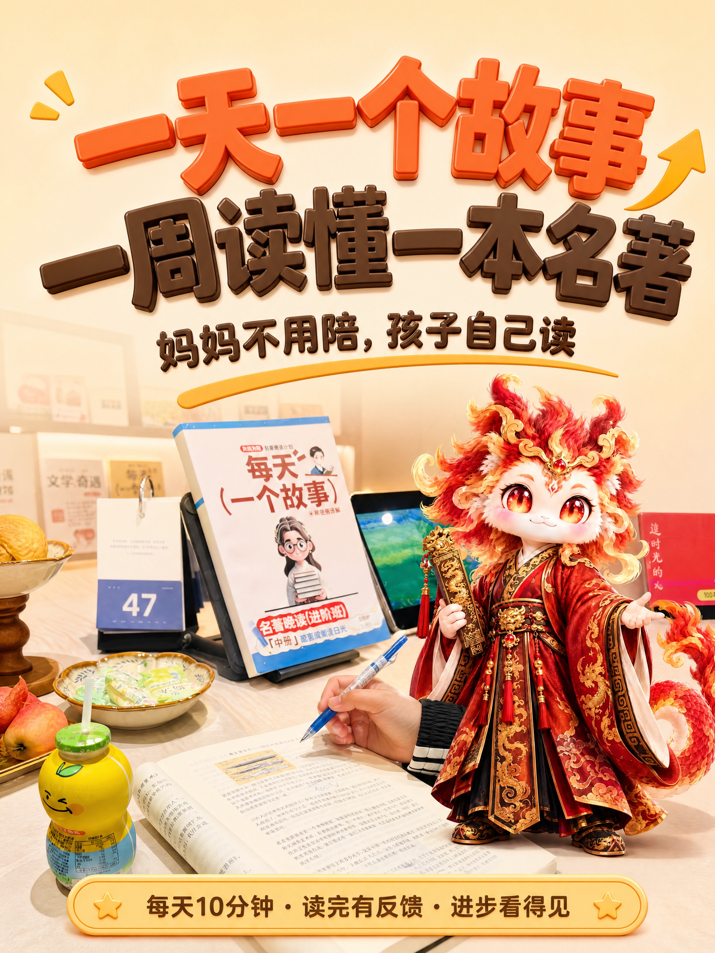 小红书笔记封面，3D立体大字风格，暖米黄色温馨教育风，版式骨架… - 图片创意预览
