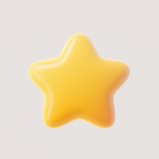 一颗明亮的黄色五角星，具有光滑圆润的边缘和饱满的形状，表面呈现出柔和的渐变黄色，中心颜色稍深，边缘颜色逐渐变浅并散发出淡淡的黄色光晕，整体风格为简约、卡通、扁平化设计，背景为纯白色，给人一种温暖、明快、可爱的感觉。预览效果