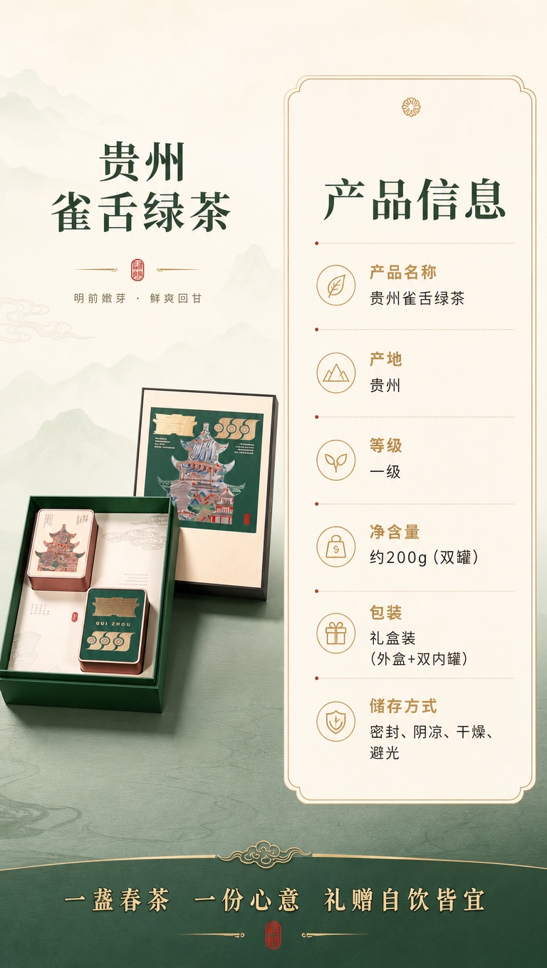 [商品] 使用【图1】贵州雀舌绿茶礼盒，保留礼盒外观与内部结构… - 图片创意预览