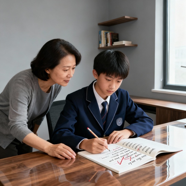 高中家长在辅导15岁的学生作业，孩子穿着校服，中国人面孔，帮我生成20张不同的面孔和场景预览效果