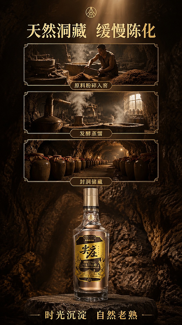 使用商品详情页技能根据商品图「图片1」「图片1」「图片1」「图片1」「图片1」「图片1」「图片1」「图片1」生成详情页，参考图为「图片1」「图片1」，商品名称为泥根洞封藏，卖点为纯粮酿造，适配平台为拼多多，图片比例为9:16，需求屏数为10张，整体色调要和参考图统一