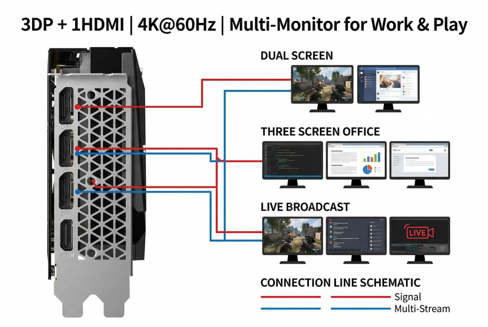 RX 6600 XT graphics card interface + multi-screen connection schematic (dual screen/three screen off预览效果