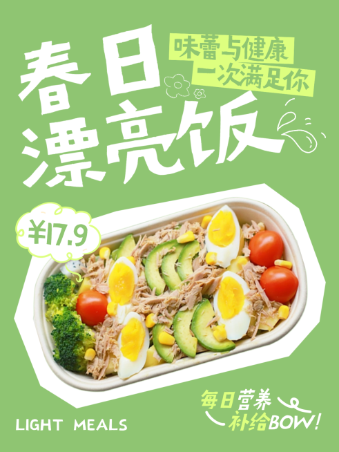 春日减脂餐漂亮饭上新营销朋友圈海报预览效果