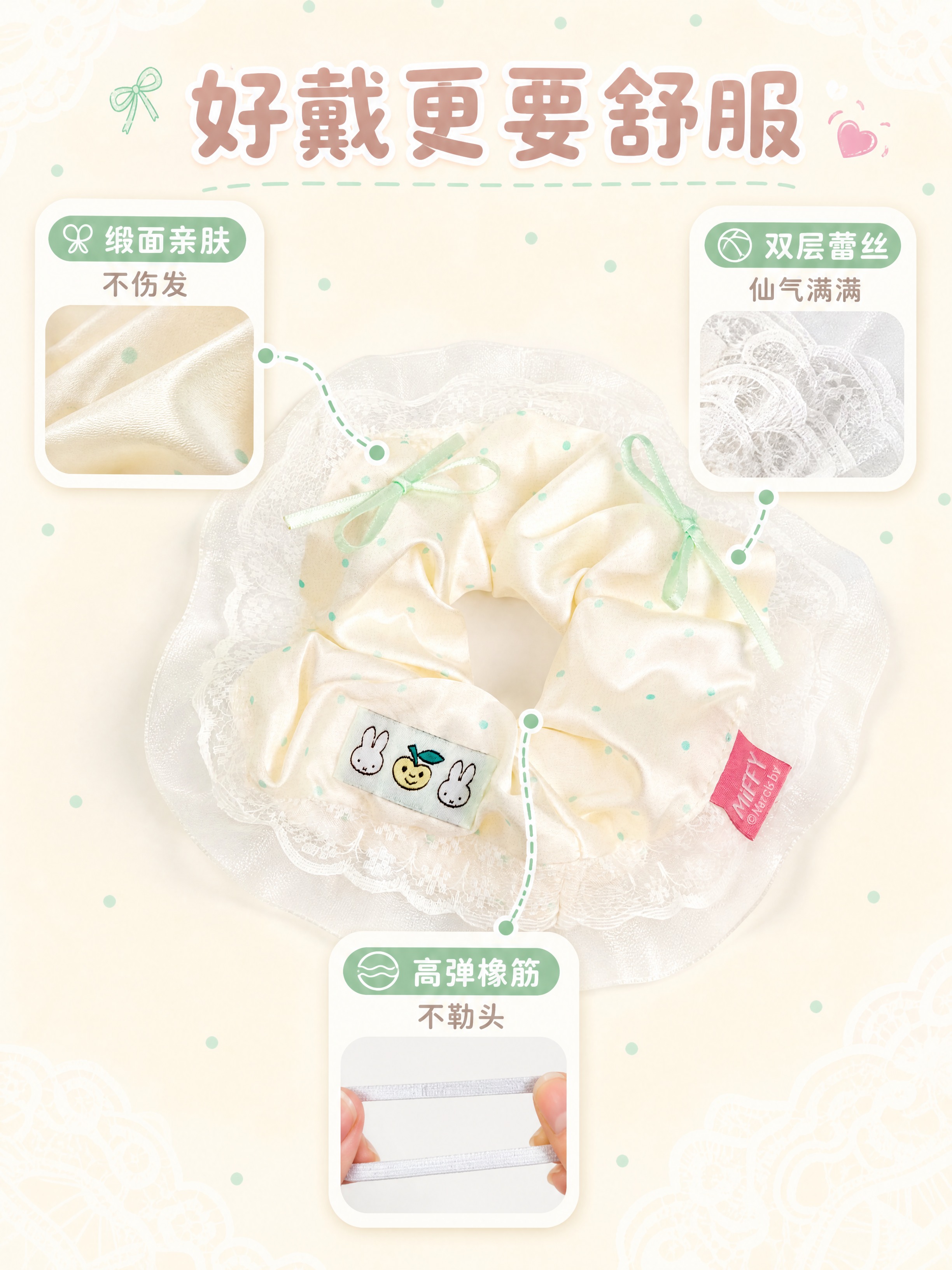 [商品] 使用【图6】米菲薄荷苹果蕾丝大肠发圈；商品处理：保留… - 图片创意预览