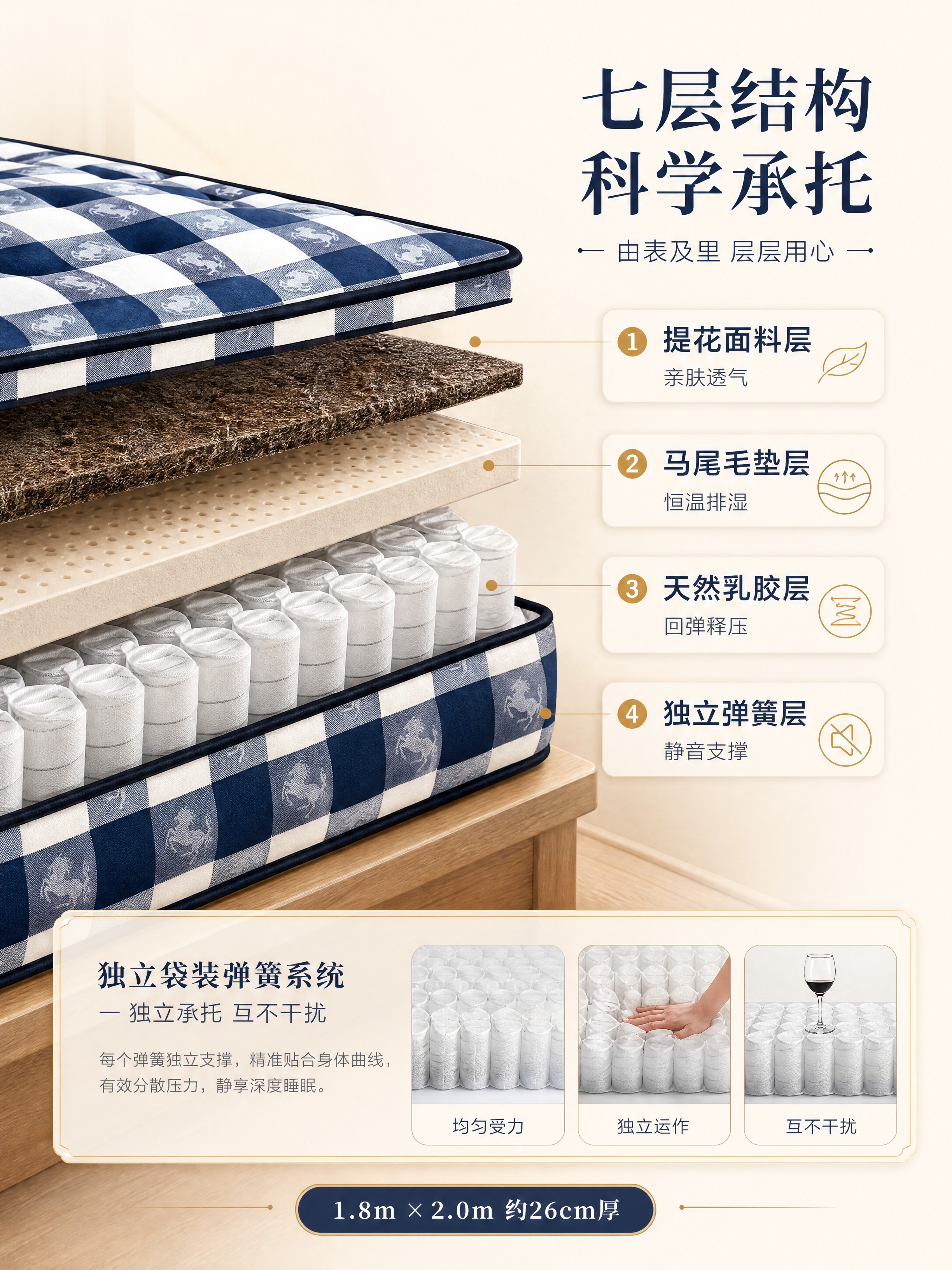 [商品] 使用【图4】床垫侧面图；保留蓝白格纹面料、骏马图案、… - 图片创意预览