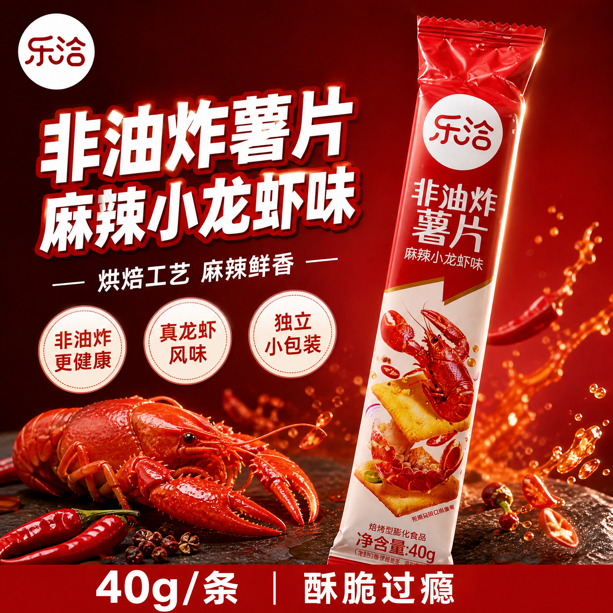 [单张主图] 乐洽非油炸薯片麻辣小龙虾味，爆款促销感主图路线，… - 图片创意预览