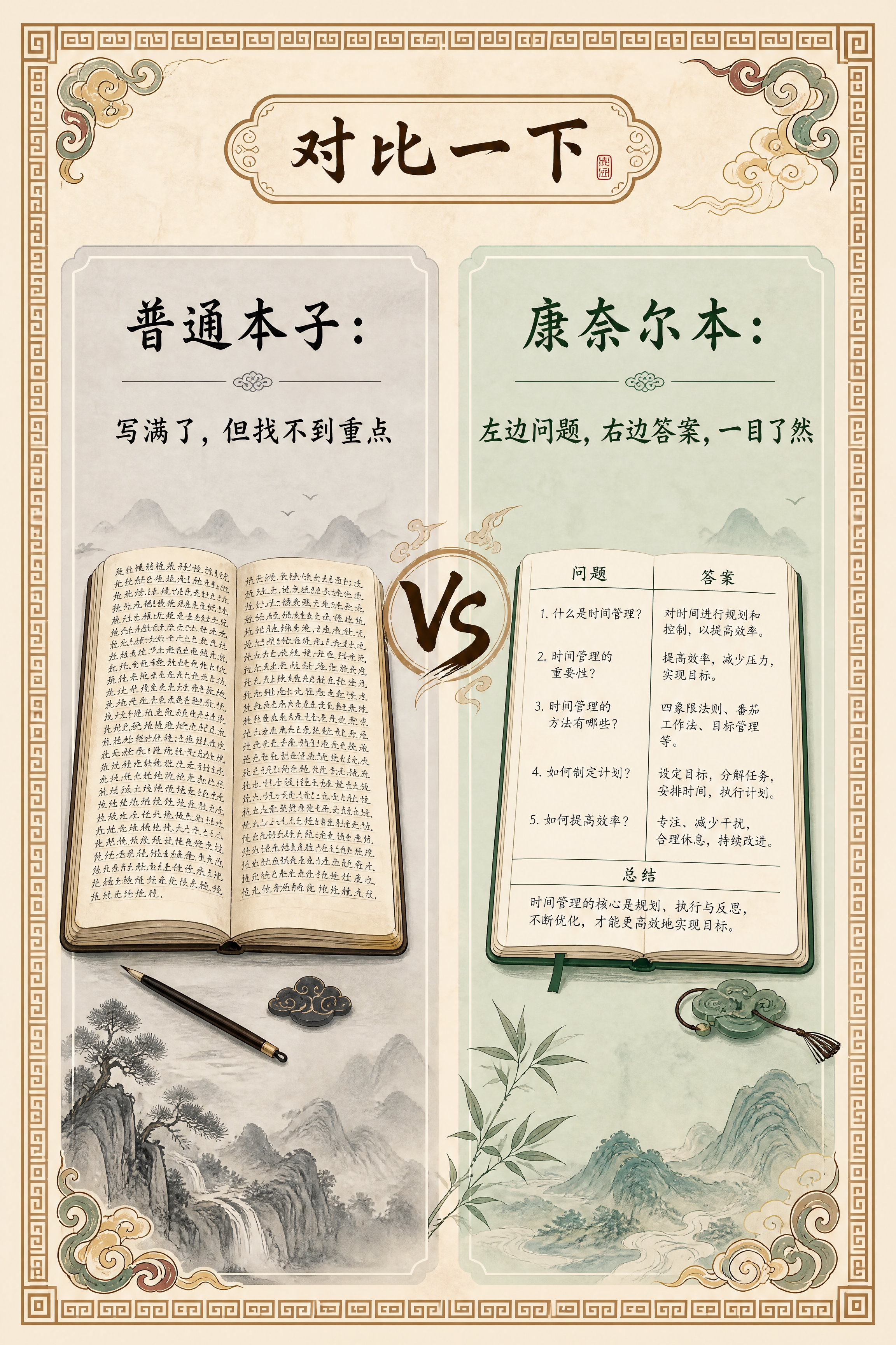 小红书笔记内页，对比图，国风山海经风格，米黄色宣纸纹理背景、回… - 图片创意预览