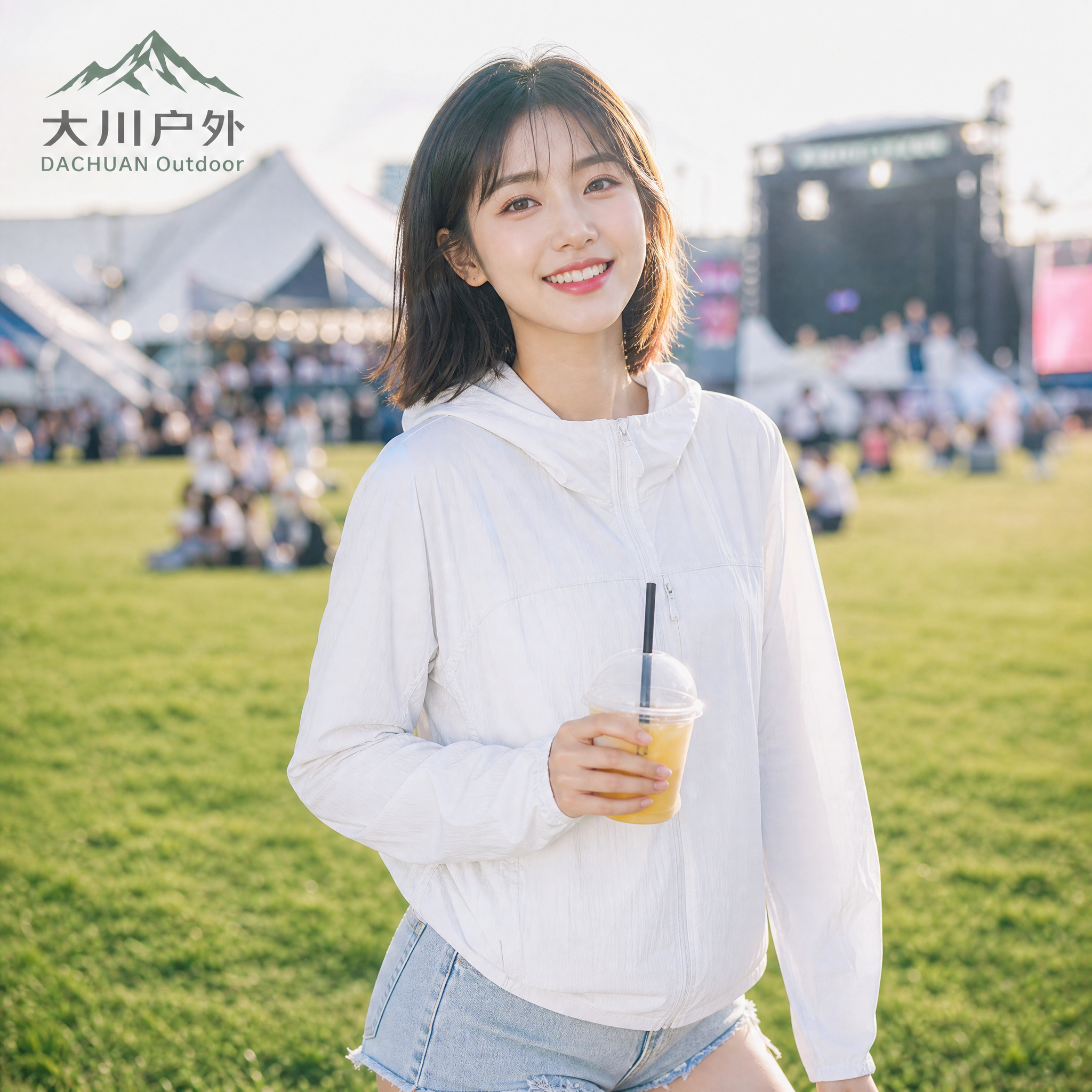 清纯漂亮中国女生草地音乐节场景，23岁左右，皮肤白皙，甜美笑容… - 图片创意预览