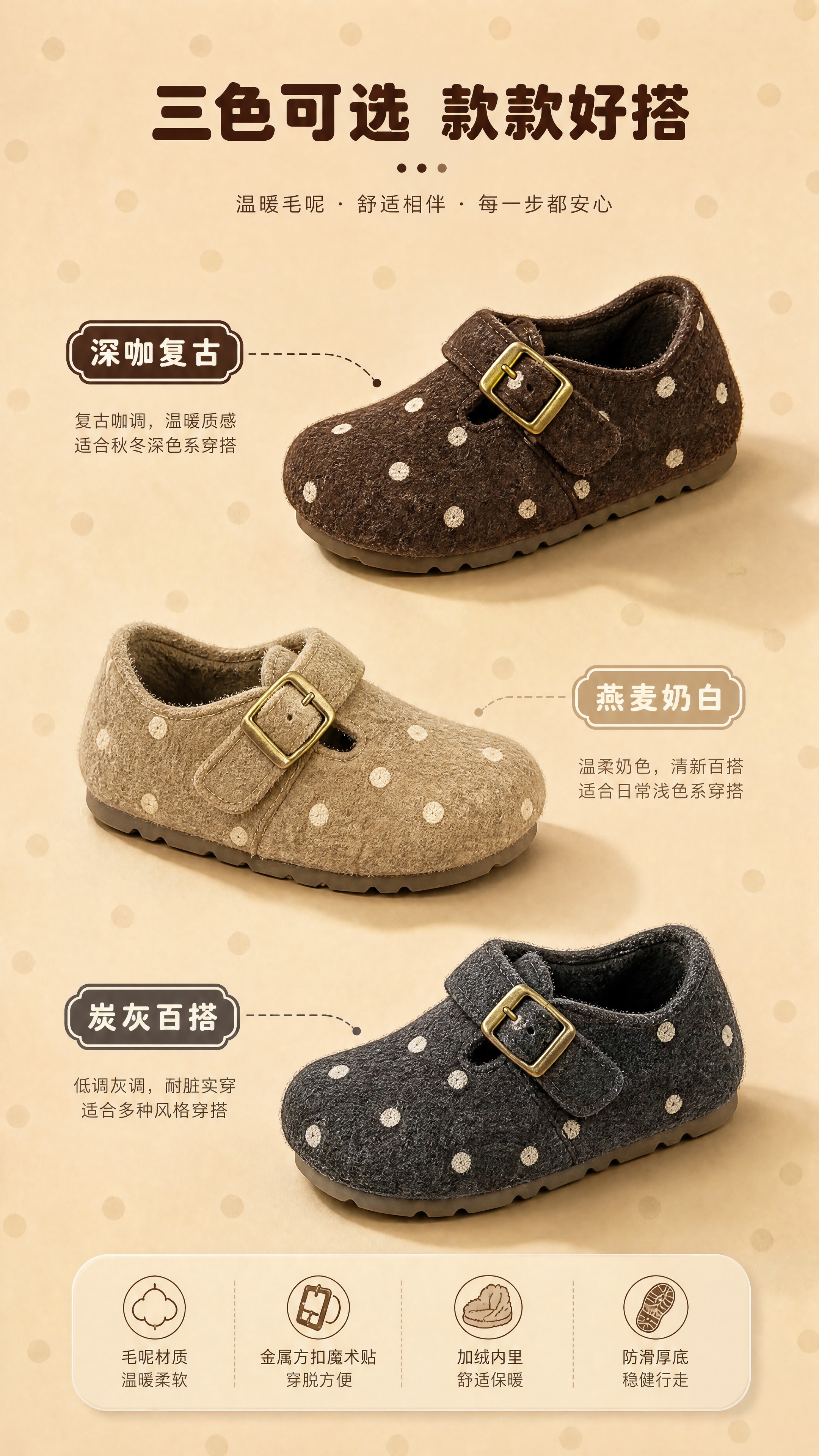 [商品] 使用【图5】三色儿童波点毛面勃肯鞋（深咖色/燕麦卡其… - 图片创意预览
