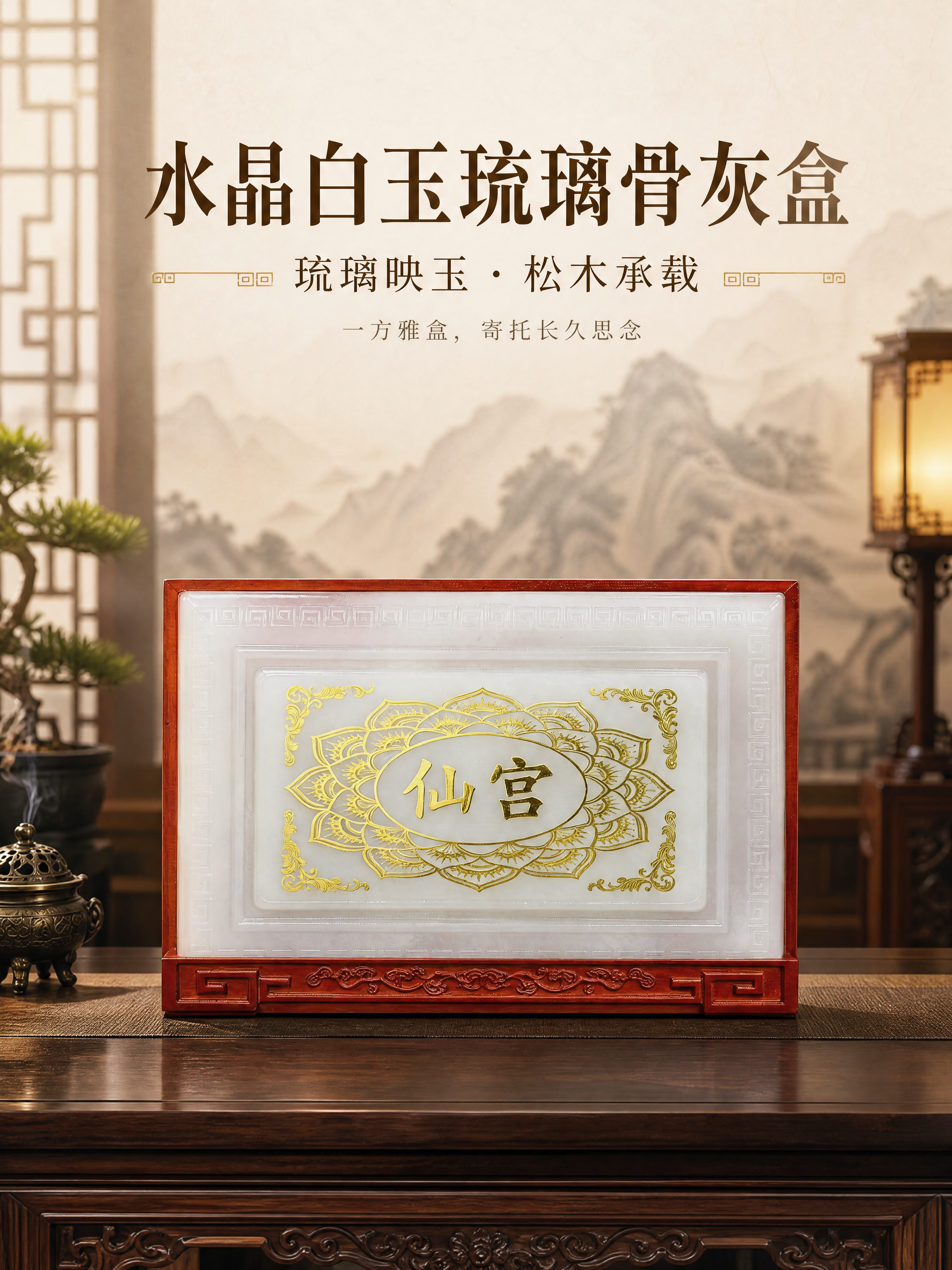 [商品] 使用【图2】水晶白玉琉璃骨灰盒正面图；保留盒体白色琉… - 图片创意预览