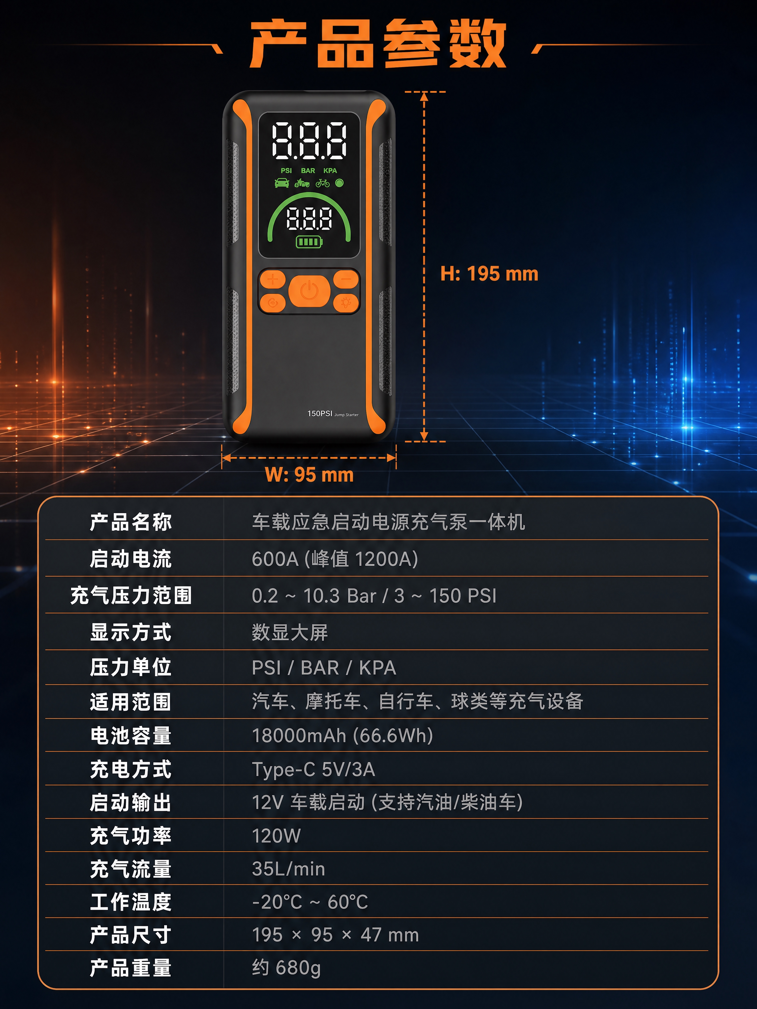 [商品] 使用【图1】车载应急启动电源充气泵一体机主机；保留黑… - 图片创意预览