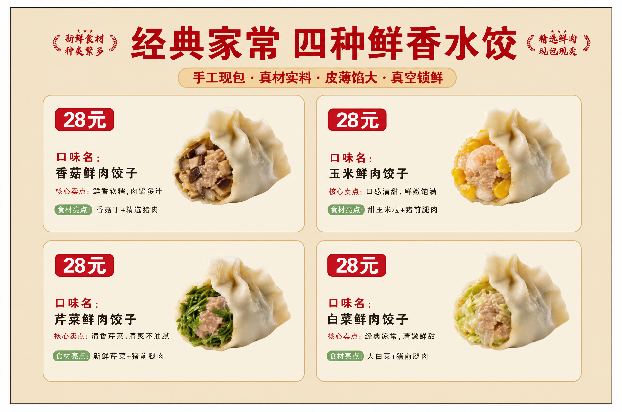 参考这张水饺价目表海报的版式骨架、配色风格和整体氛围，做以下修… - 图片创意预览