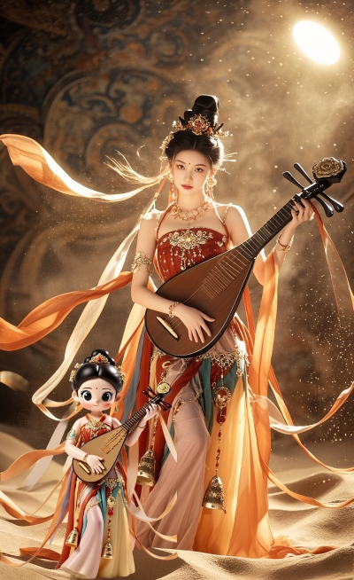 Q版盲盒风格，肖像精细，Q版，大眼睛，chibi，飘带，丝带，哑光预览效果