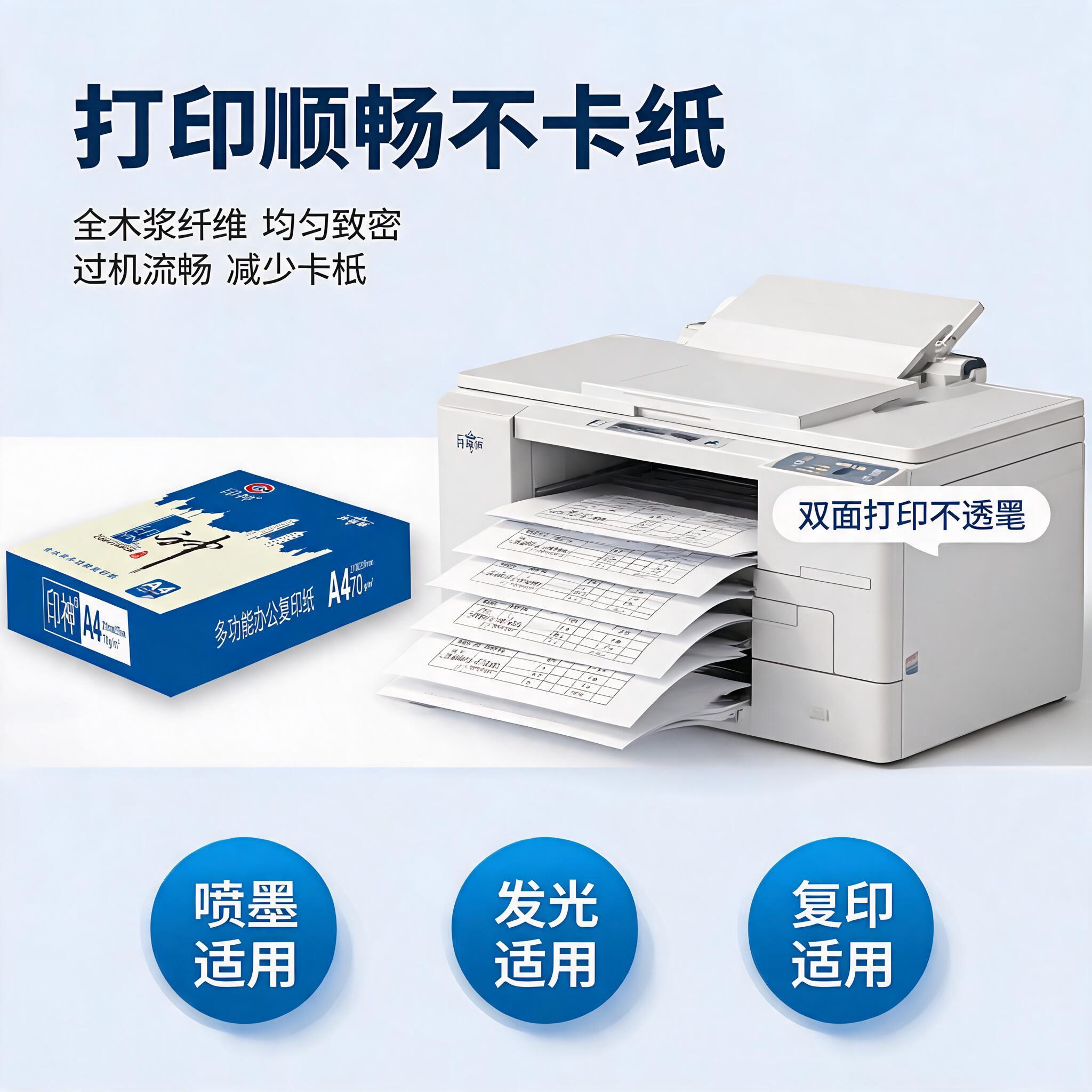[主图-2] 核心卖点证明，展示复印纸打印效果，突出不卡纸、双… - 图片创意预览