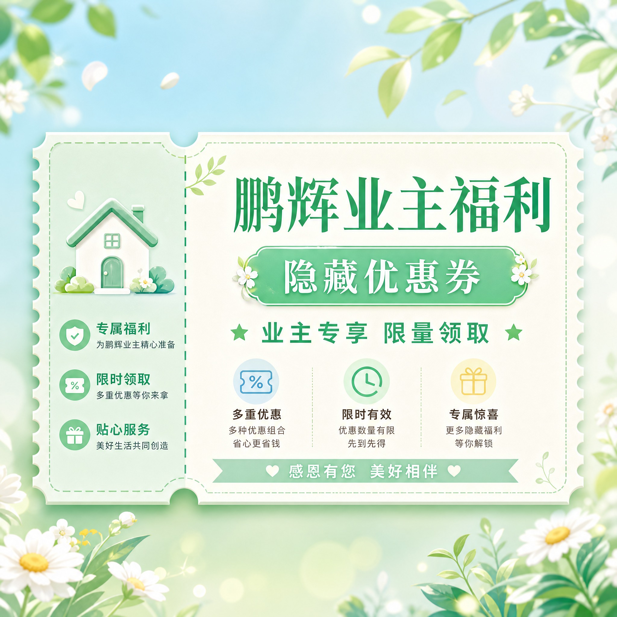 一张800x800正方形的清新风格优惠券设计图，基于参考图的鹏… - 图片创意预览