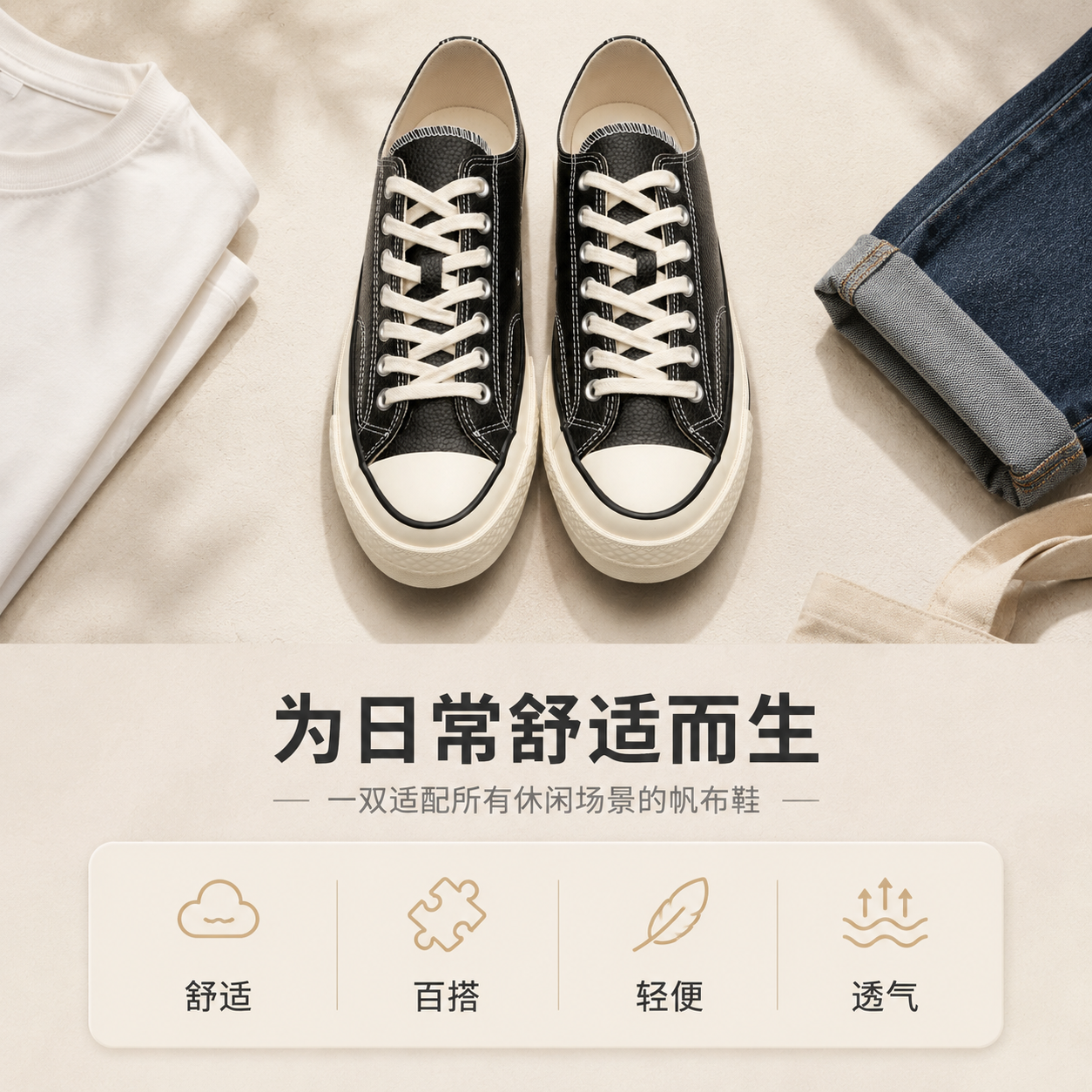 [商品] 使用【图3】黑色低帮帆布鞋（俯视正面对）；商品处理：… - 图片创意预览