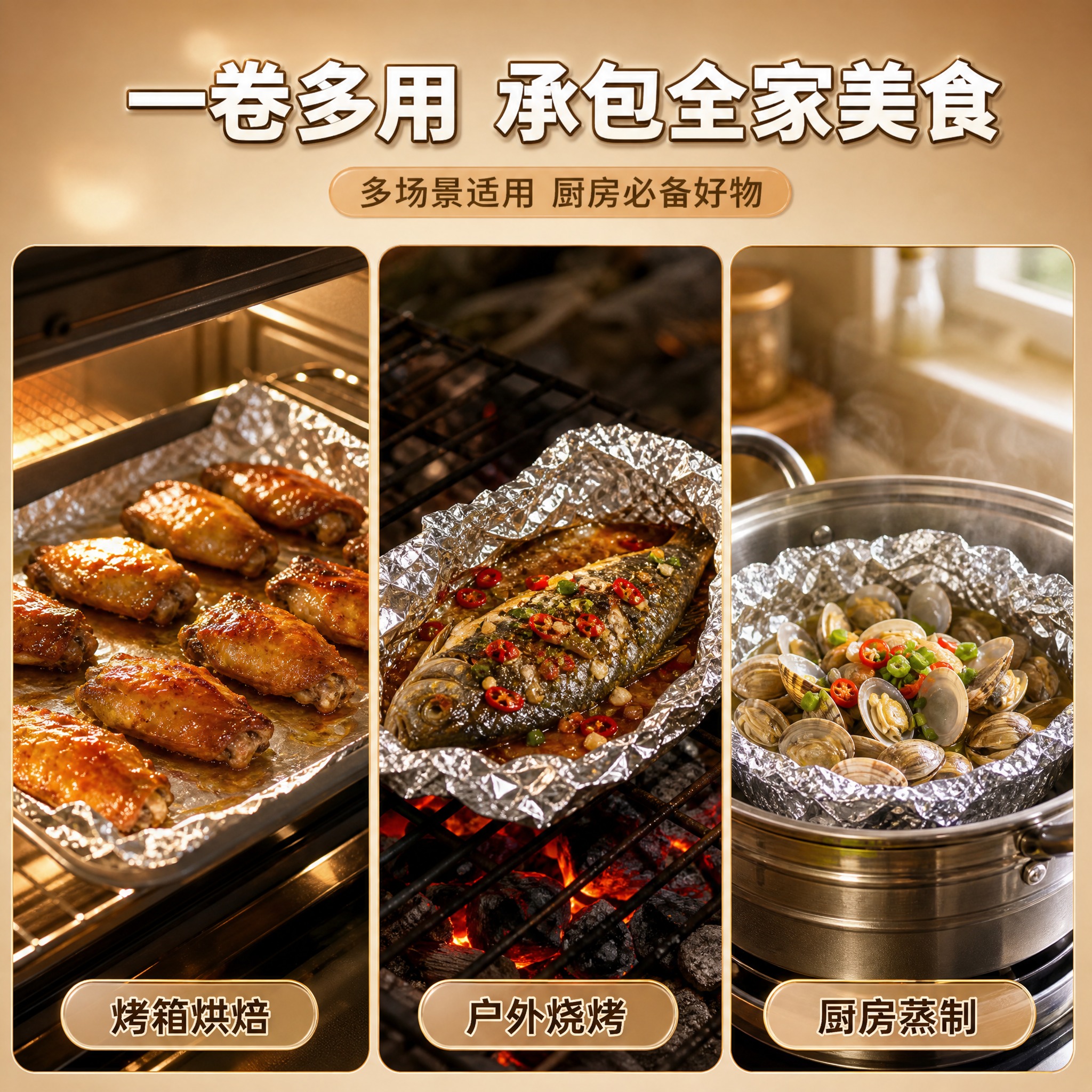 [主图-3 实用场景图] 加厚食品级锡纸 家用烘焙烧烤铝箔纸… - 图片创意预览