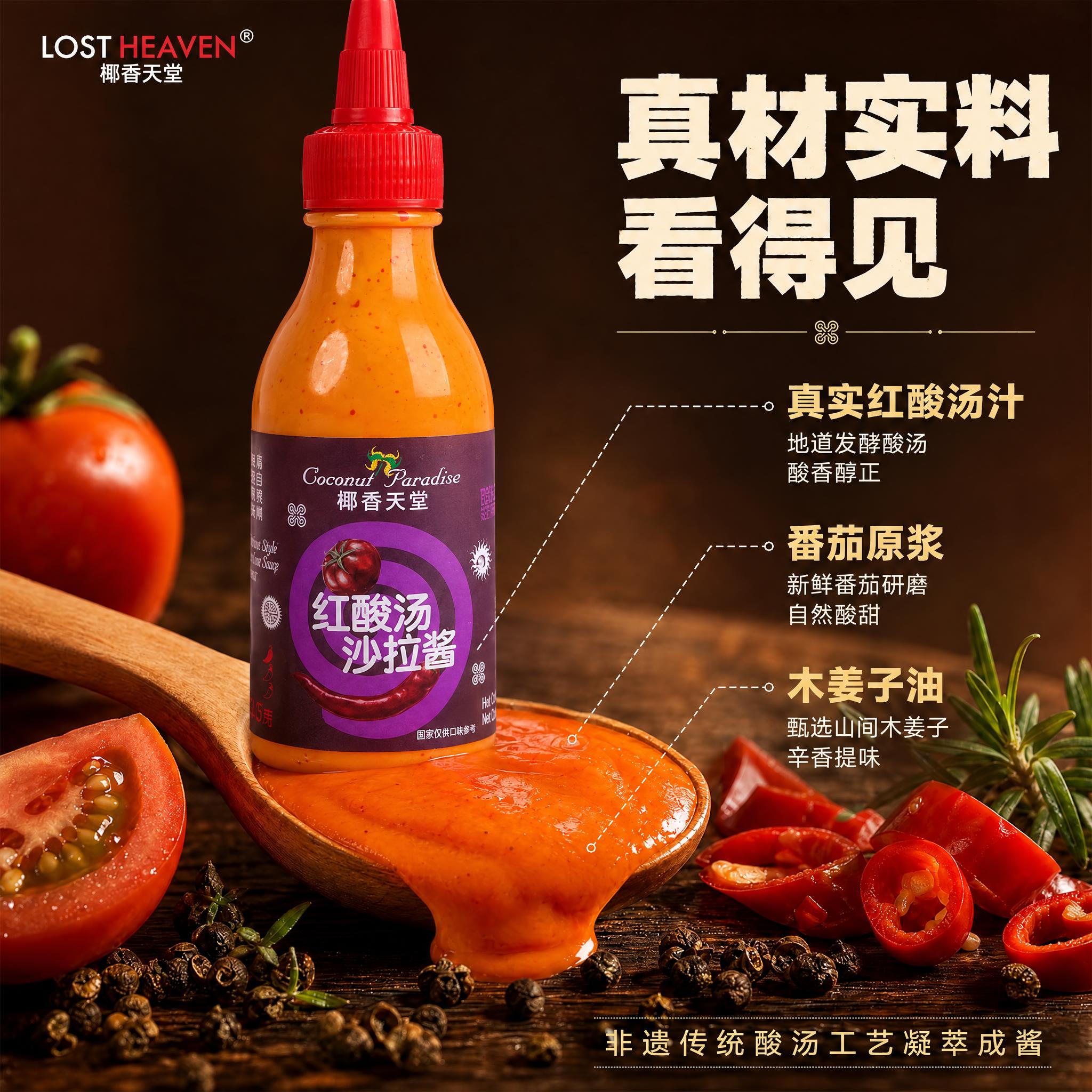 图生图编辑：将主图中红酸汤沙拉酱的瓶身主体替换为第二张参考图中… - 图片创意预览