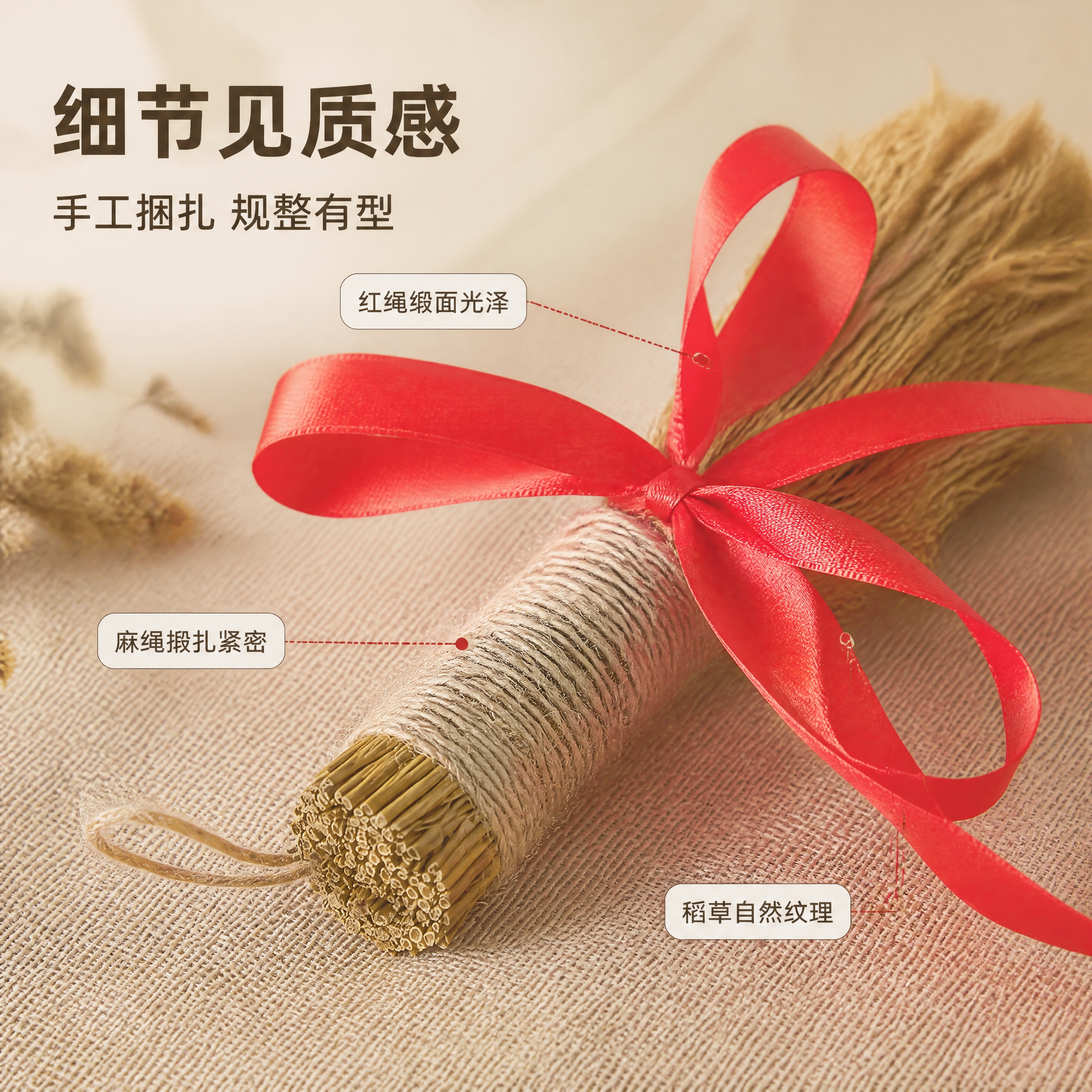 [商品] 使用【图3】稻草小毛刷捆红绳细节图；保留稻草材质肌理… - 图片创意预览