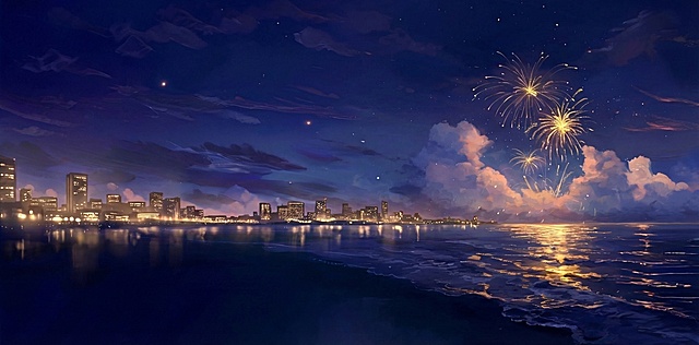 远处增加一些城市楼房灯光