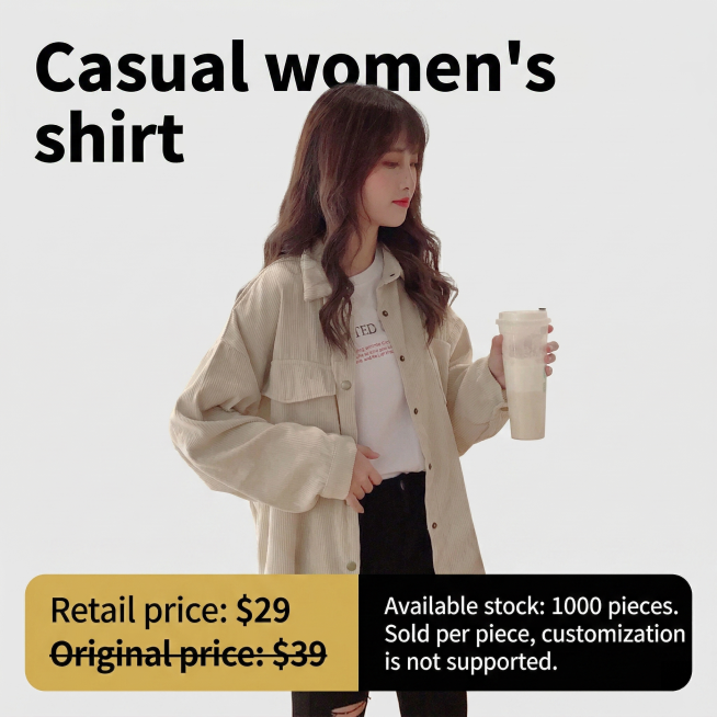 Square casual women's corduroy shirt cross-border promotion poster, 800 * 800 pixels, overall light预览效果