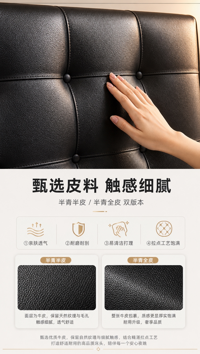 [商品] 使用【图1】黑色高脚齐边皮床床头局部；保留黑色皮质颜… - 图片创意预览