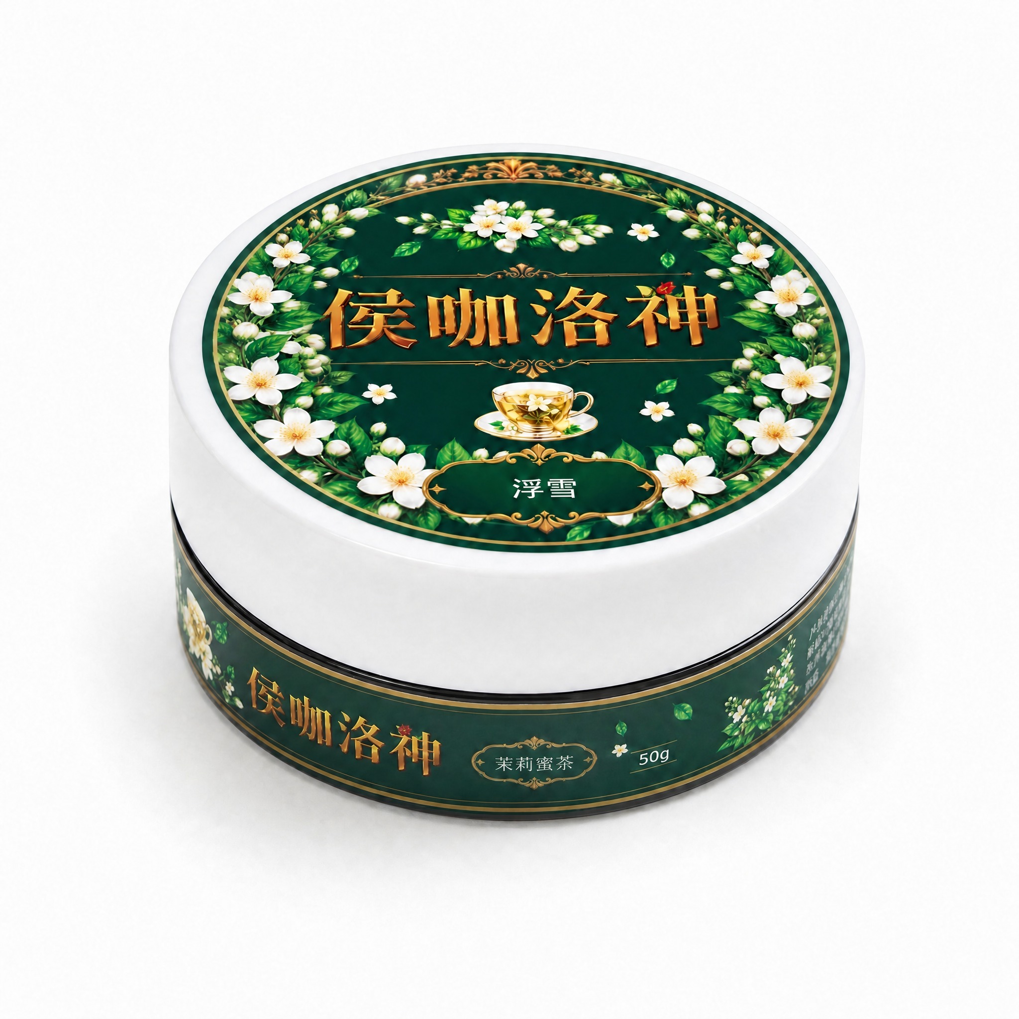 仅修改罐身侧面中间绿色标签内的文字，将'水肌精养'改为'茉莉蜜… - 图片创意预览
