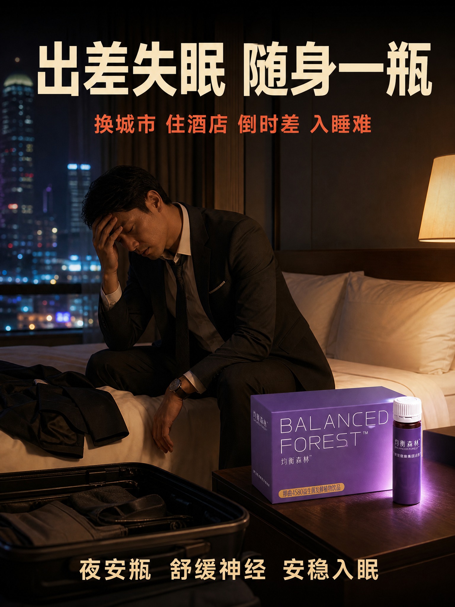 [主图-1] 出差失眠族场景 抖音3:4主图 [统一基调] 整… - 图片创意预览