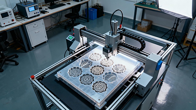 广州工作室，3D打印机正在制作现代艺术感的“月饼饼模”模具。