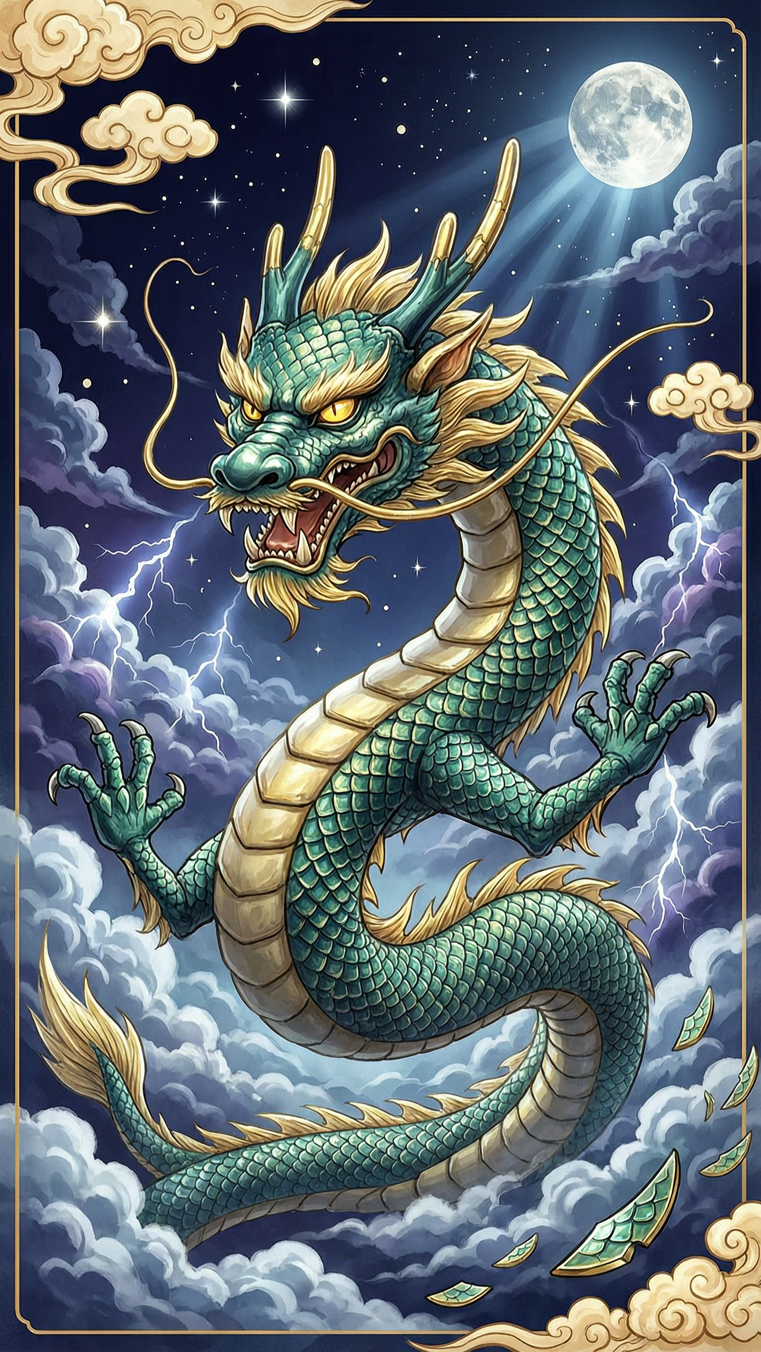 一幅中国风游龙图像：一条威武蜿蜒的东方神龙在翻涌的云海中游弋穿… - 图片创意预览