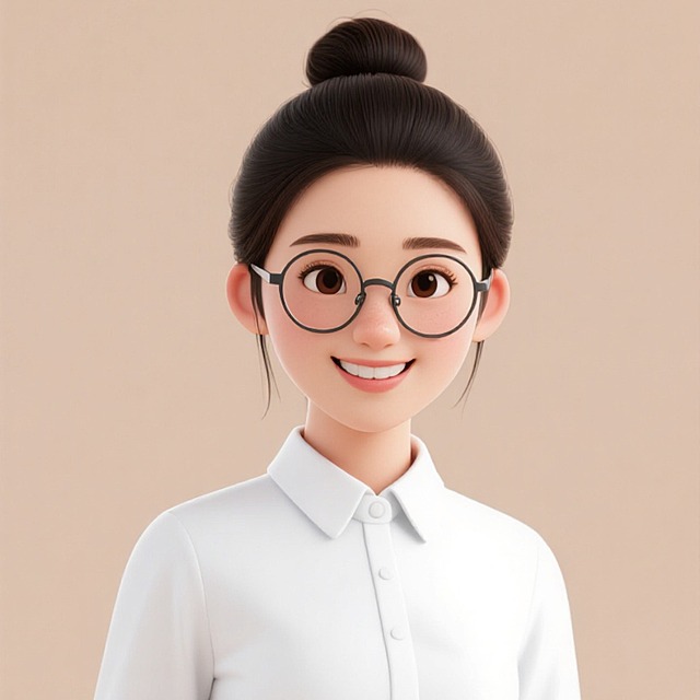 3D角色，一名20多岁的中国女教师，五官精致，丸子头，细框圆眼镜，纯色背景