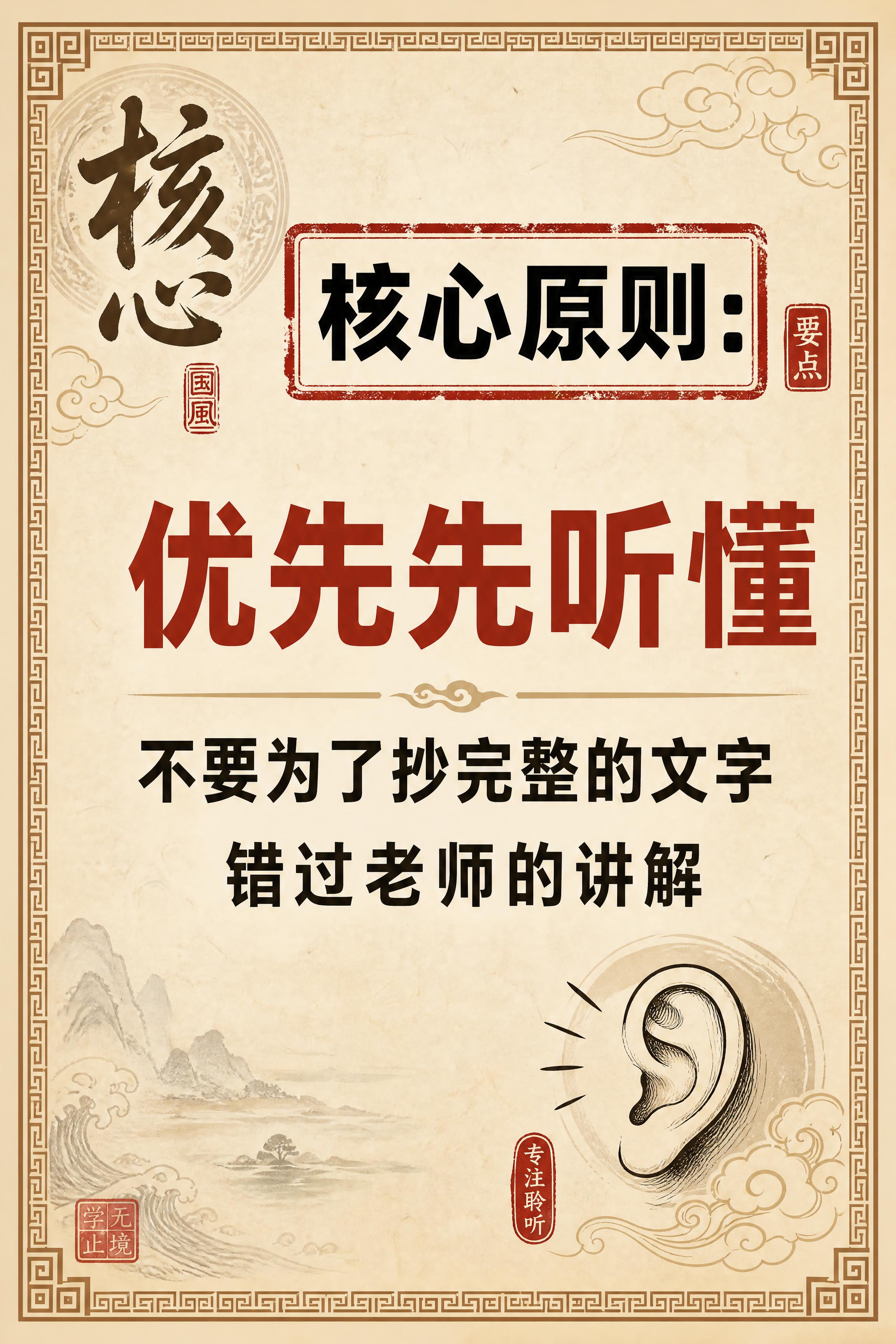小红书笔记内页，核心原则卡片，国风山海经风格，米黄色宣纸纹理背… - 图片创意预览