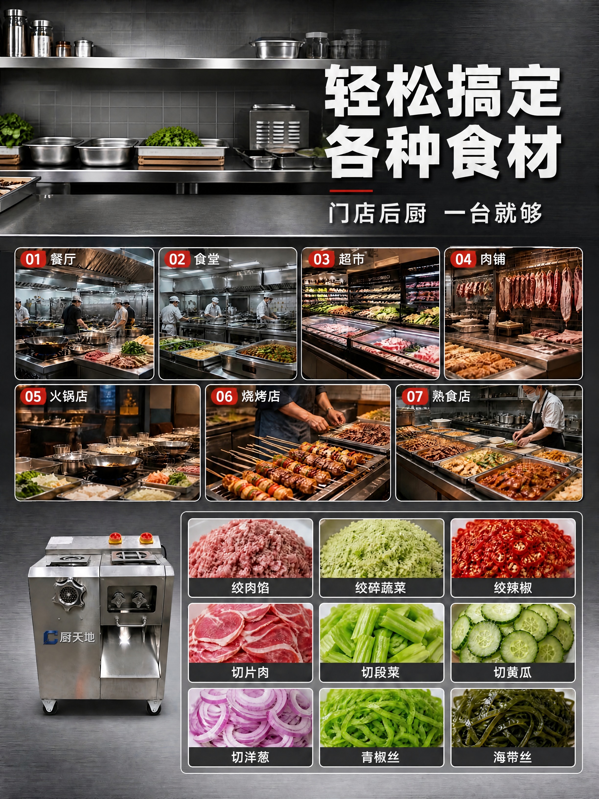 仅做局部消除编辑：去掉画面顶部左侧的那台不锈钢绞切一体机（连同… - 图片创意预览