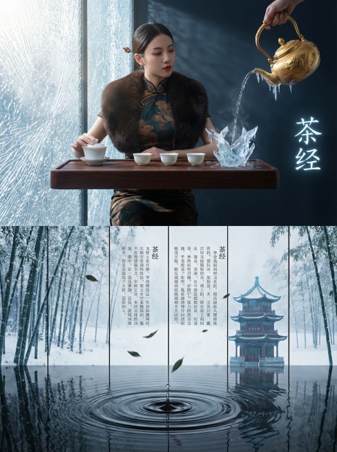 The blue sky shines through the ice cracked smart glass window, onto the woman in the ermine collar预览效果