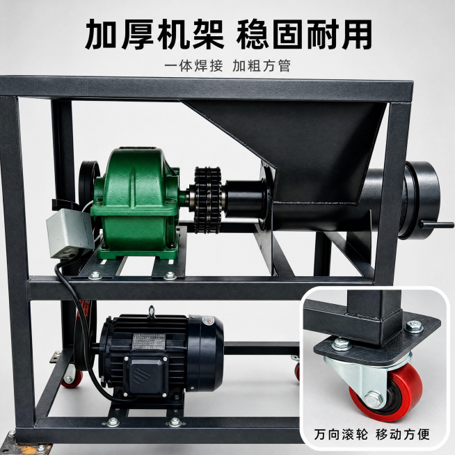 [主图-3] 工艺细节展示图。
[氛围风格] 微距特写，突出材质工艺
[画质] 超高清商业摄影，细节清晰可见，纹理质感真实。精修产品细节，金属框架焊接处干净利落。
[元素] 主体展示机架与传动连接部位预览效果