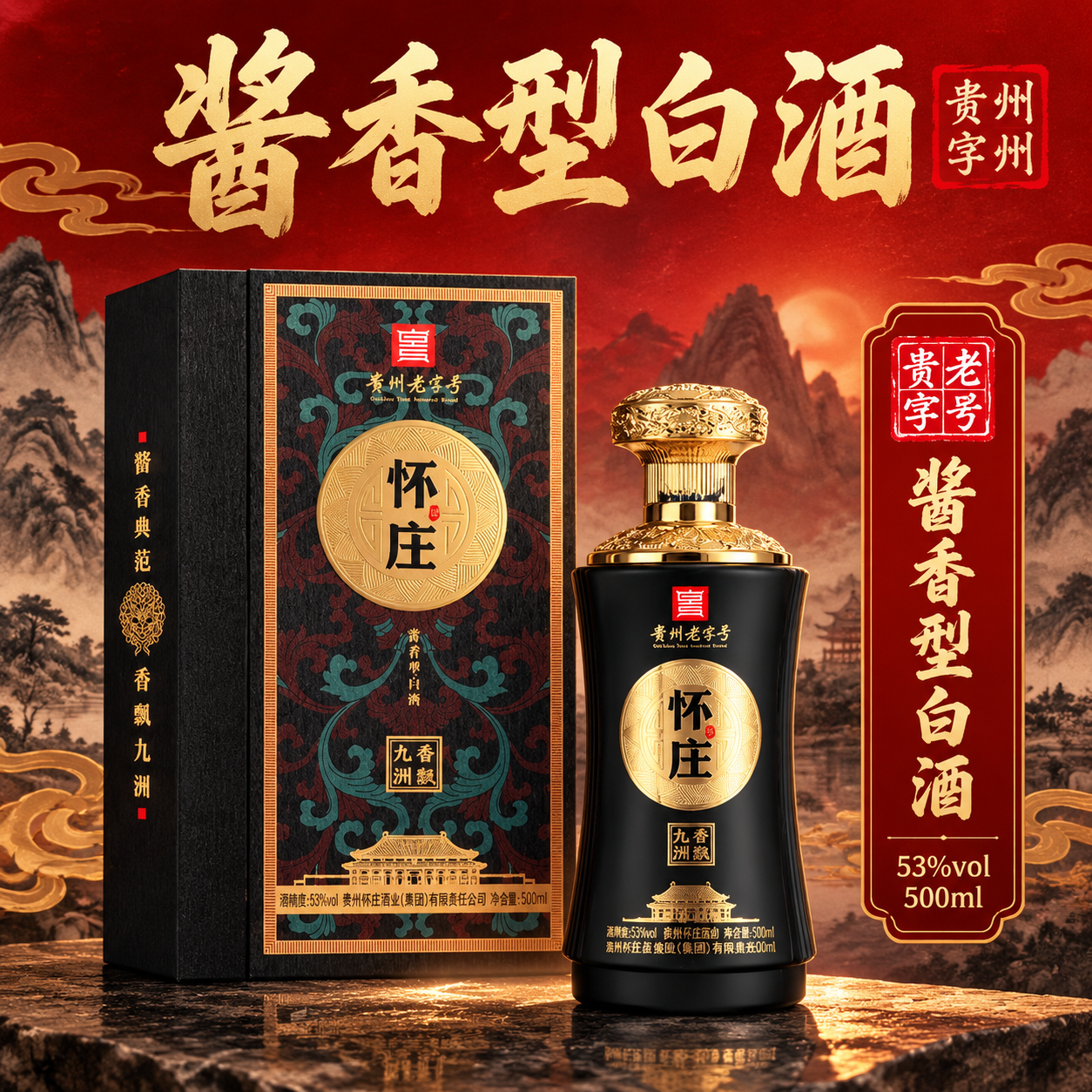 [主图-3] 香型卖点图：突出“酱香型白酒”与“贵州老字号”身… - 图片创意预览