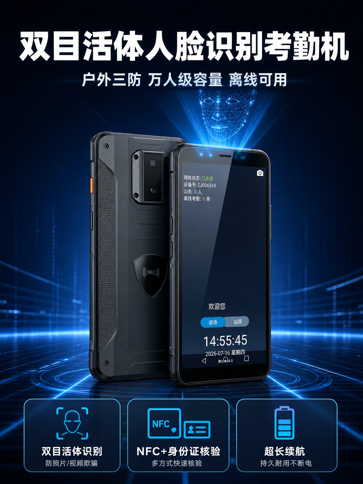 [主图-1] 主题：户外三防手持人脸识别考勤终端，核心利益大字… - 图片创意预览