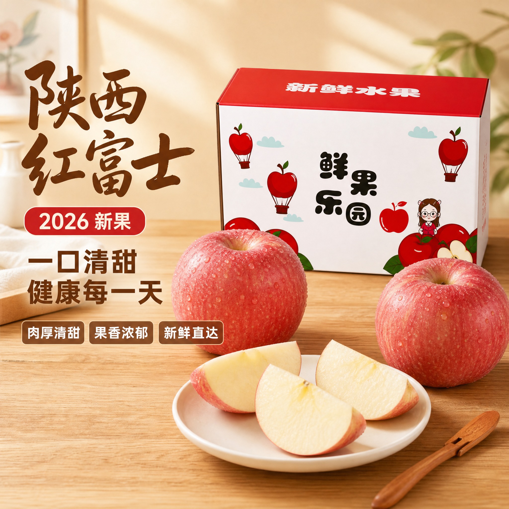 [主图-4] 陕西红富士苹果拼多多主图，米黄温馨家居款，突出一… - 图片创意预览