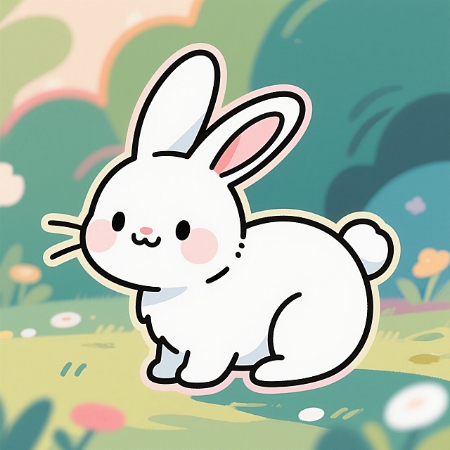 一只小白兔的简笔画，线条简单，卡通可爱风格