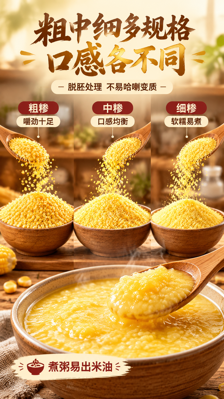 [商品] 使用【图1】东北玉米糁为基础，衍生展示粗、中、细三种… - 图片创意预览
