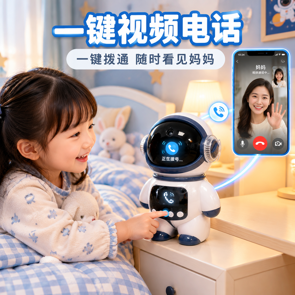 [主图-4] 主题：一键视频电话功能展示，小朋友按键产品拨号和… - 图片创意预览