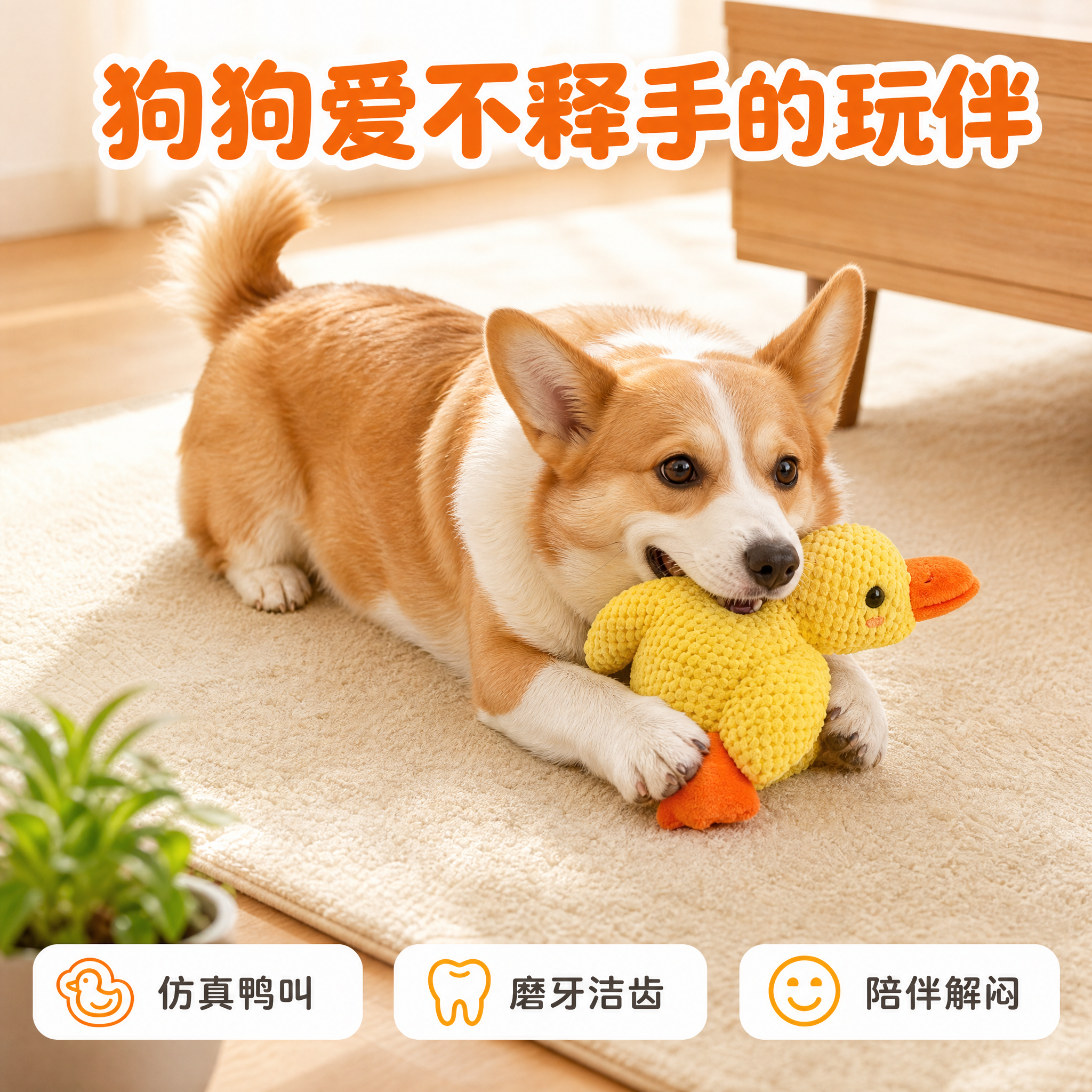 [主图-3] 互动使用场景图，核心任务是展示狗狗与小黄鸭玩具互… - 图片创意预览