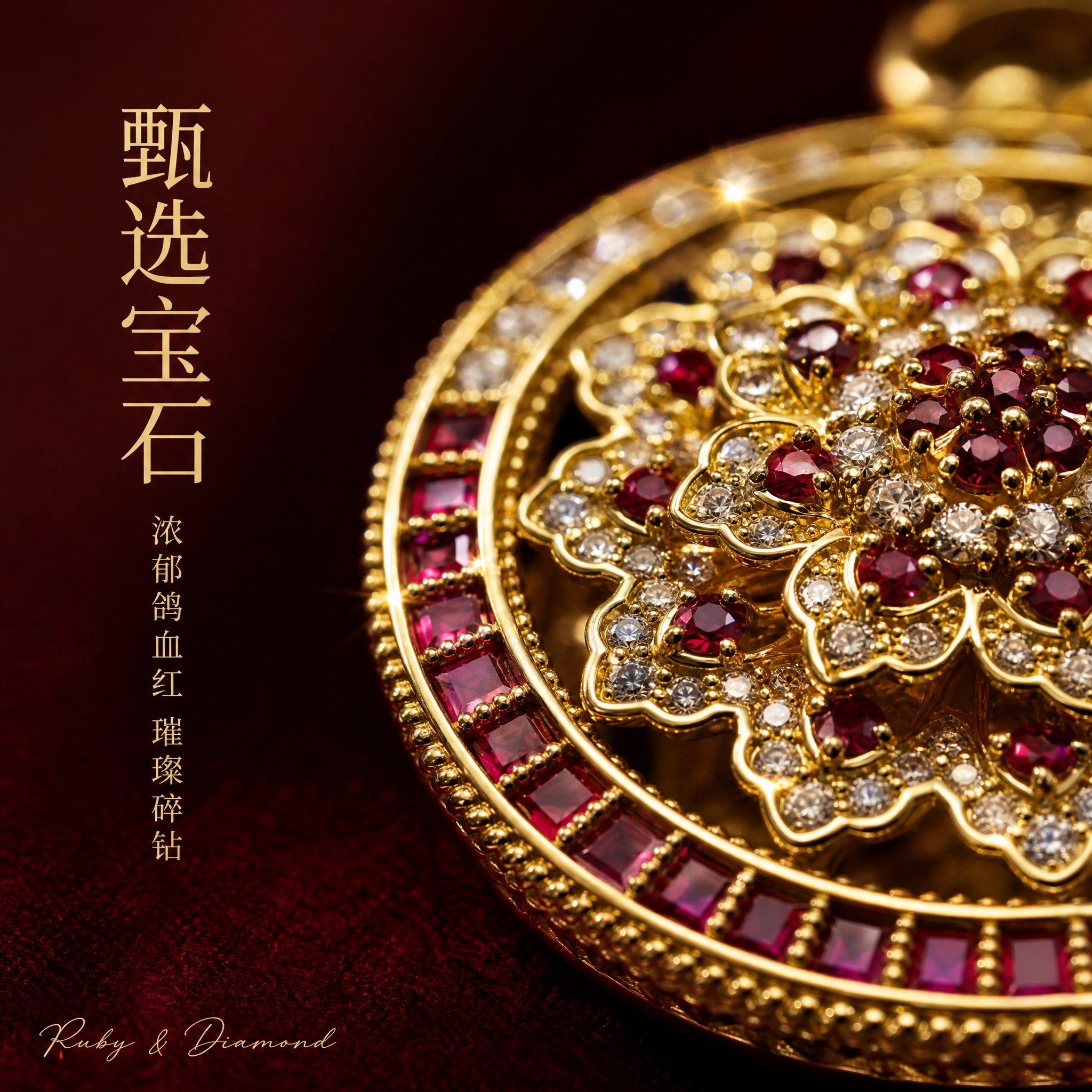 [主图-4] 宝石细节与材质 红宝石与钻石微距品质展示 [统一… - 图片创意预览