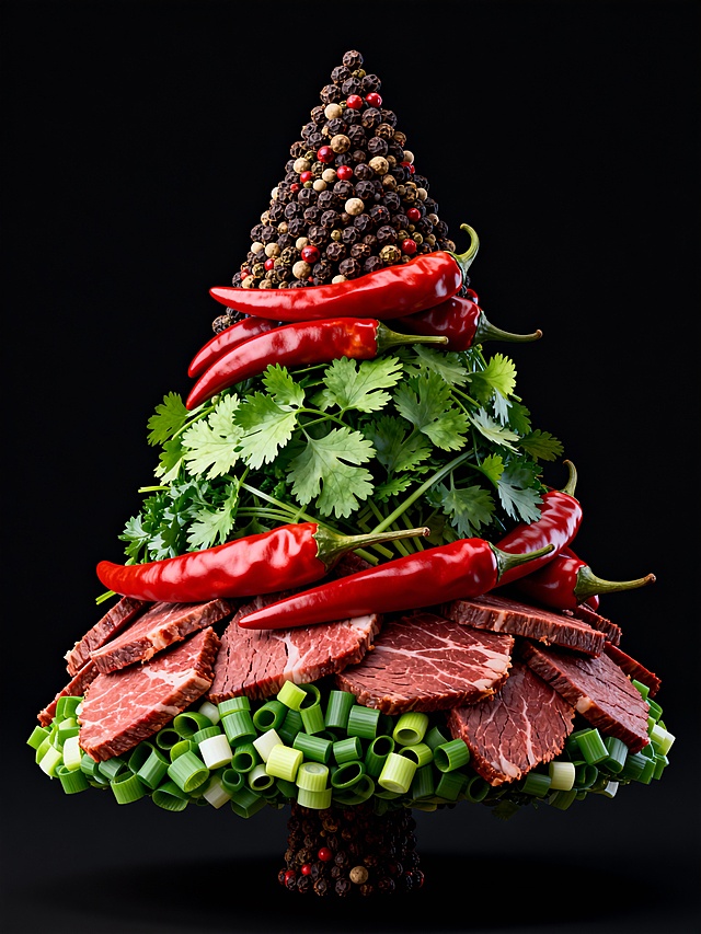 立体 辣椒 麻椒 香菜 葱花 牛肉片