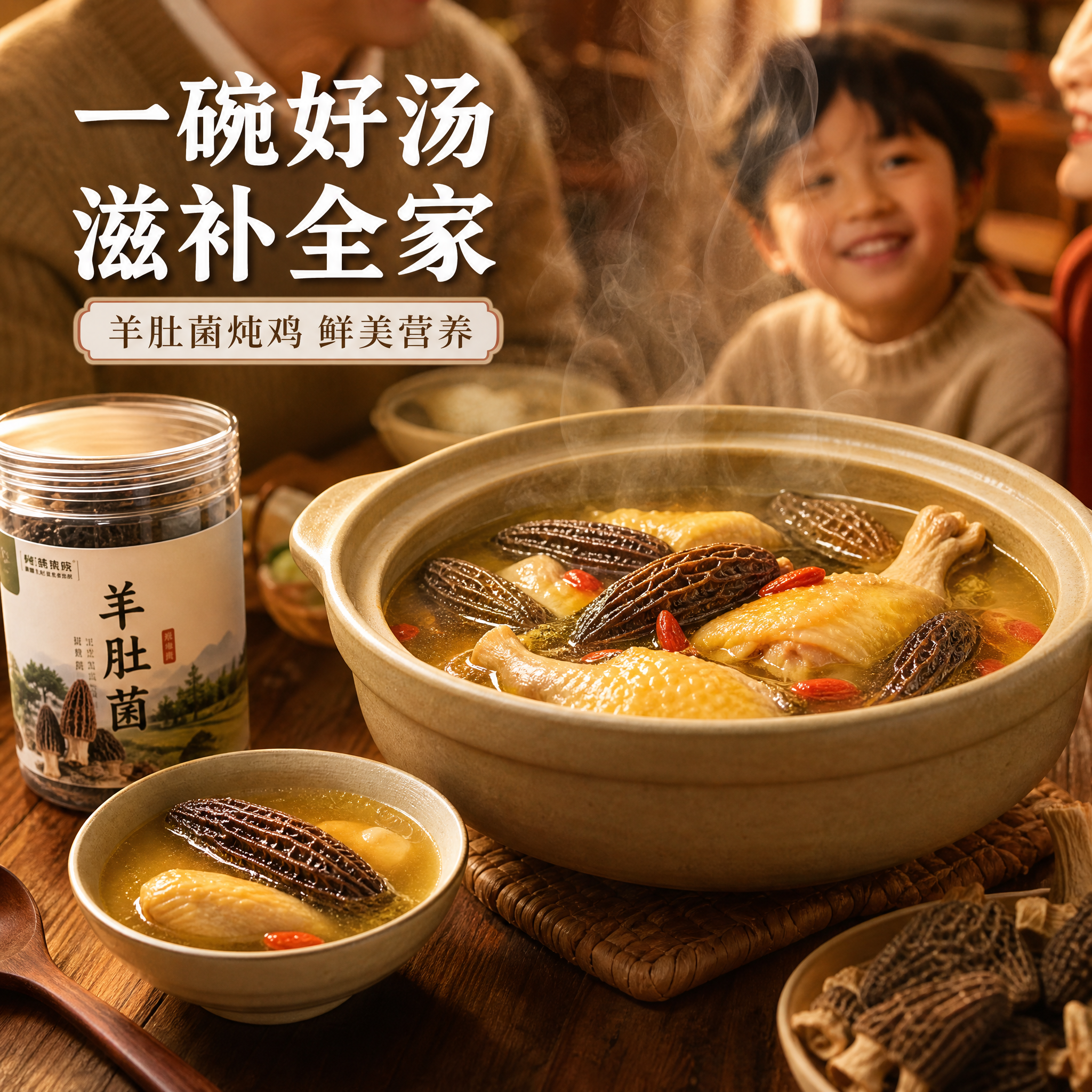 云南香格里拉羊肚菌干货京东主图第5张，食用场景煲汤主题，1:1… - 图片创意预览