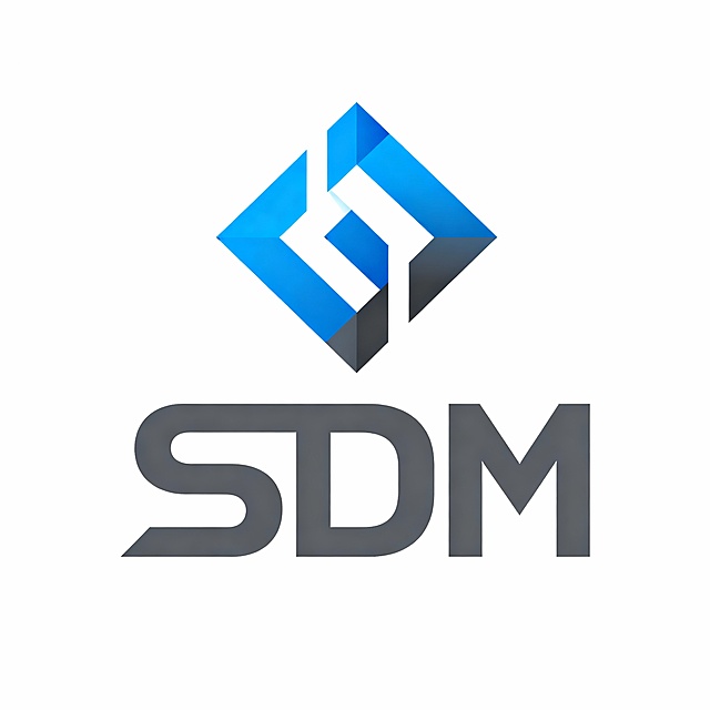 请为公司设计一款LOGO。公司名称：Stellar Domain Media Pty Ltd（星域傳媒有限公司），简称：SDM。公司专注于互联网广告和网络营销领域，网络传播的综合性，快速提升曝光率及知名度公司。LOGO要求简约大气，抽象，呈现出简洁干净、极具现代感且通用性极强的视觉效果。