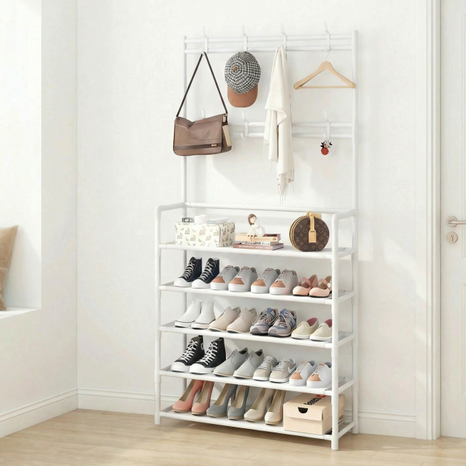 以图1为背景，对后续图片分别进行溶图操作，不要改变后续图片中鞋帽架的结构、层数、材质、比例预览效果