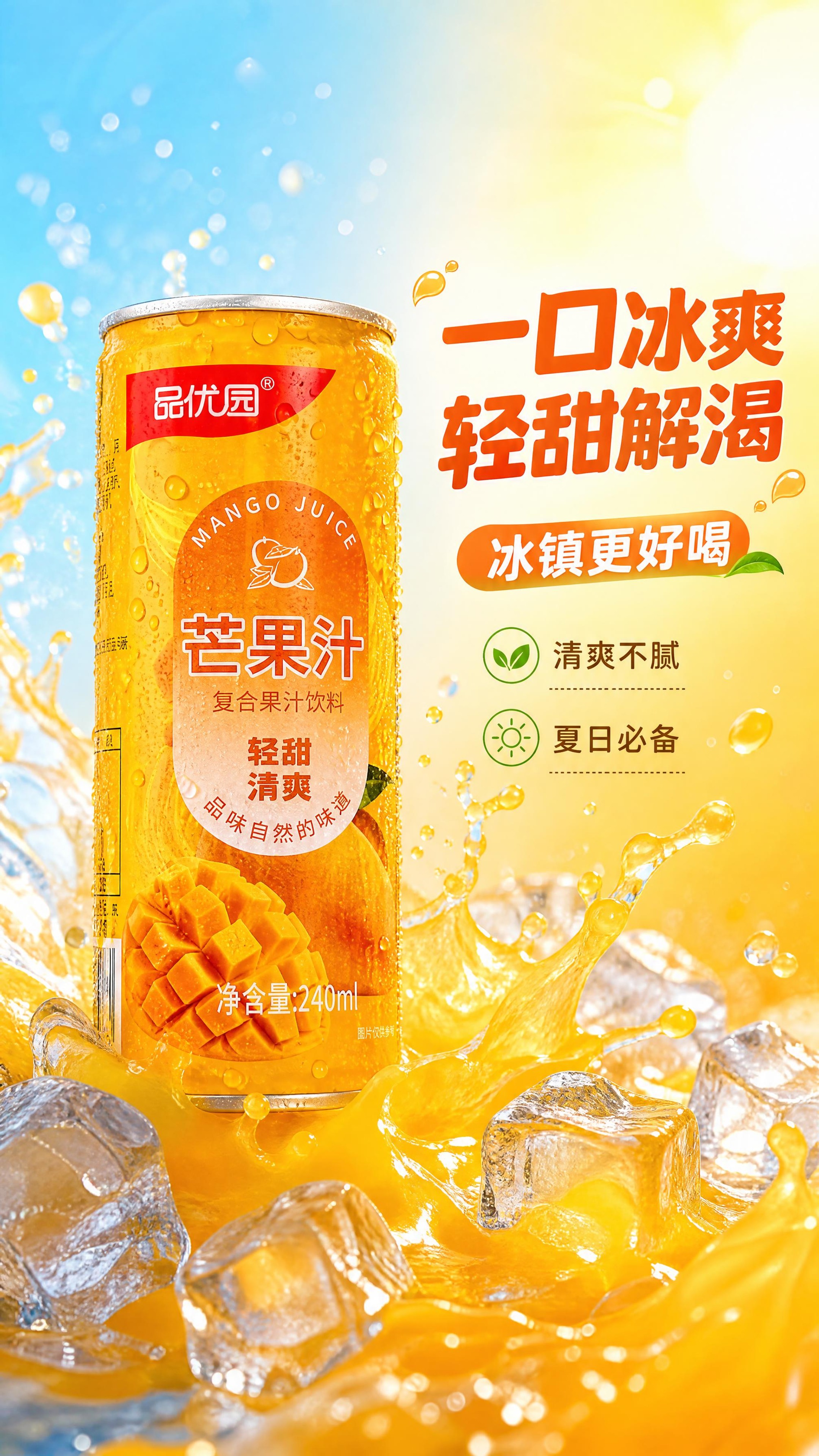 [商品] 使用【图1】品优园芒果汁240ml单罐；保留罐体完整… - 图片创意预览
