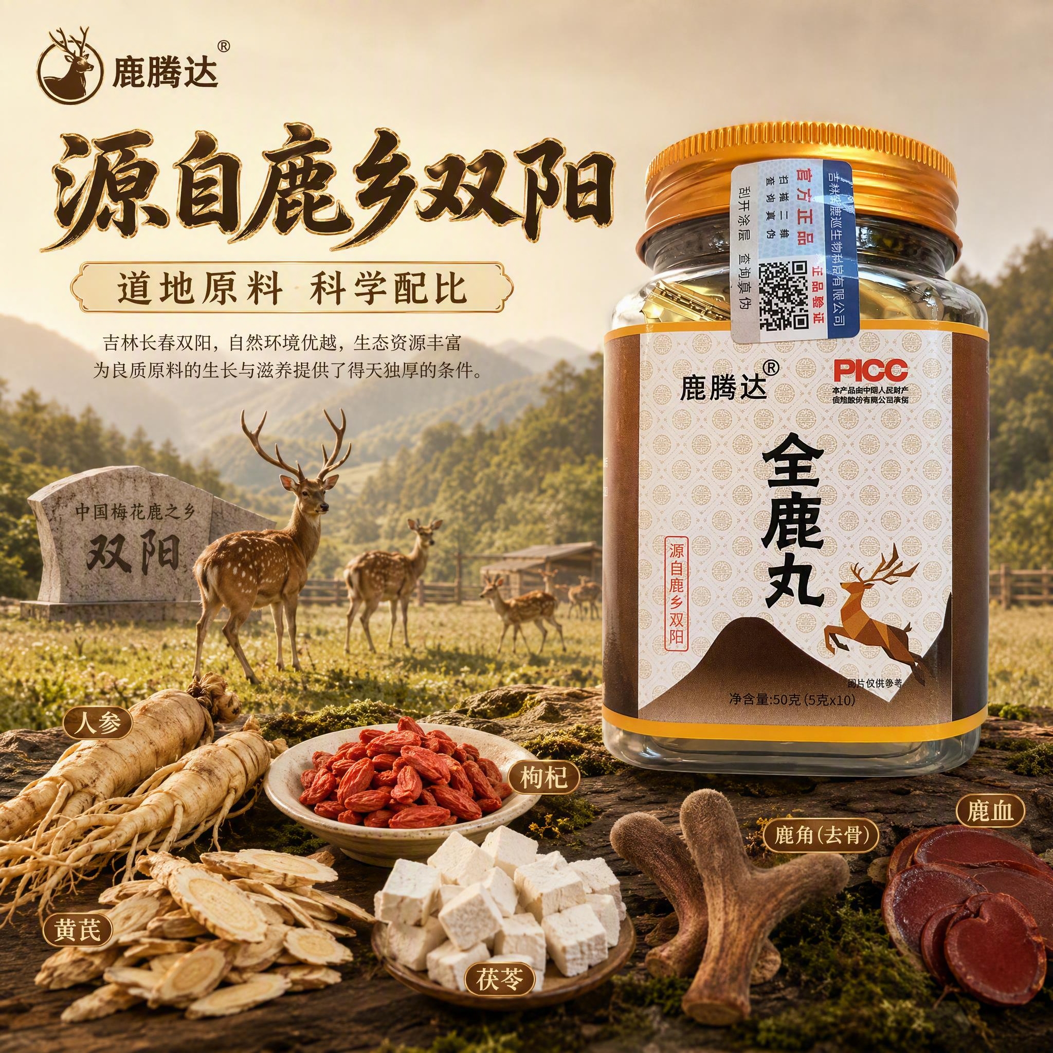 [主图-2] 主题：鹿乡溯源 道地原料，核心任务是展示产品产地… - 图片创意预览