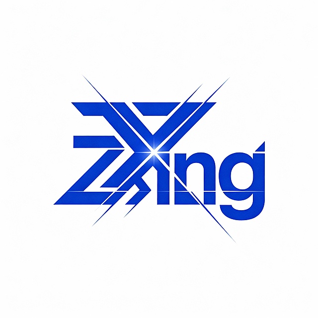 给知行激光科技有限公司设计一个LOGO，以ZXing字母为设计元素，进行抽象化艺术化的设计，以克莱茵蓝色为主色调，背景为白色